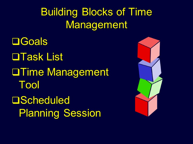 Building Blocks of Time Management Goals Task List Time Management Tool Scheduled Planning Session